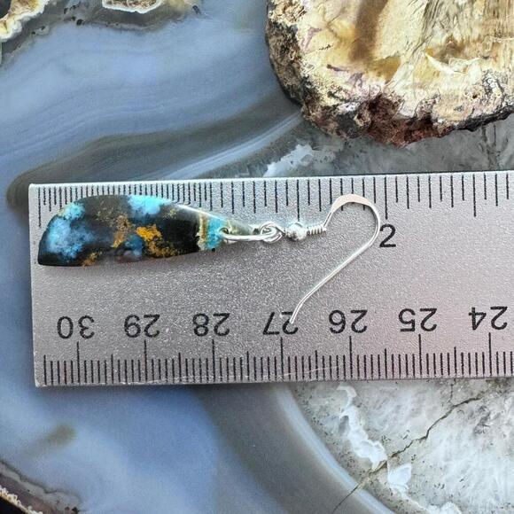 Sterling Elongated Triangle Chrysocolla Slab Dangle Earrings For Women #229 - Picture 9 of 10